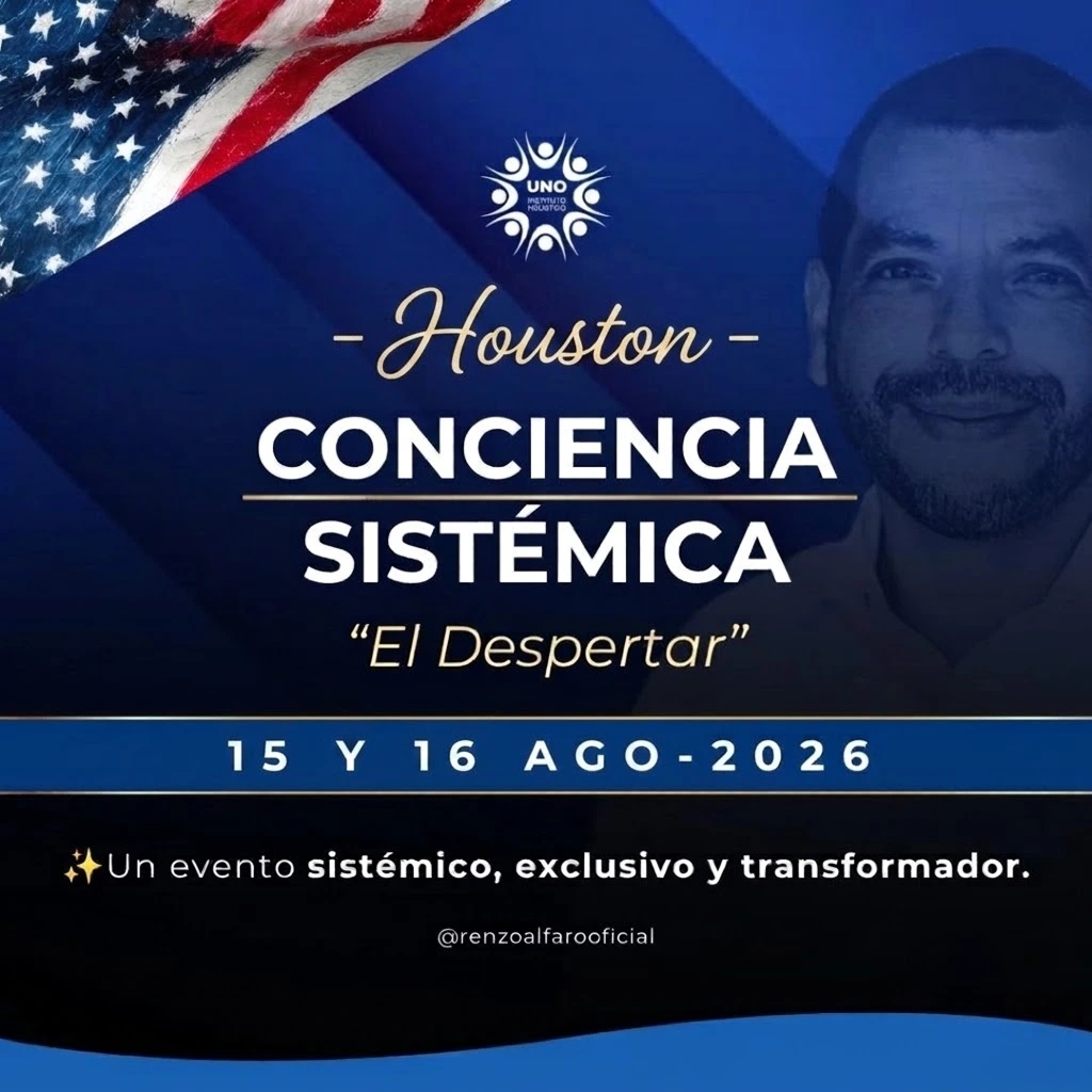 Promotional poster for Houston: 'Conciencia Sistémica – El Despertar', August 15–16, 2026, with US flag motif.